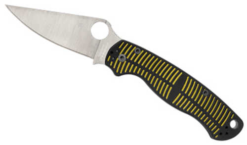 Spyderco Para Military 2 Salt Folding Knife Plain Edge Satin Finish Silver Blade Black and Yellow G10 Handle 3.45" Blade