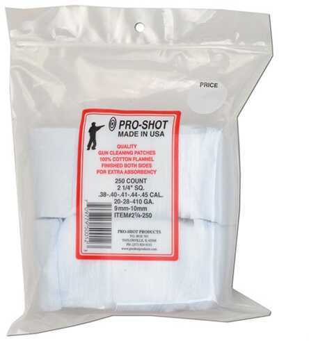 Pro-Shot 21/4-250 Cotton Flannel Pouches 2.25" Square Cleaning Patches .357-.45 Cal/410/20 ga