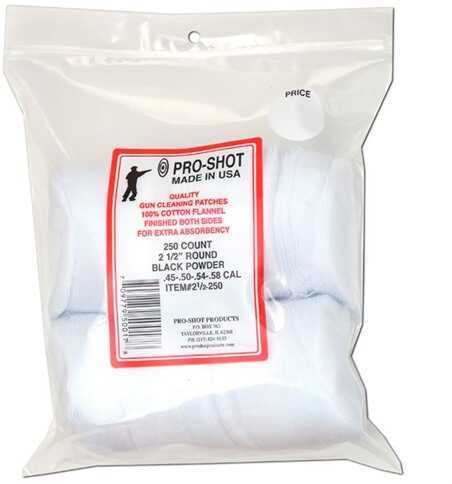 Pro-Shot 21/2-250 Cotton Flannel Patches 2.5" Round .45-.58 Cal 250 Per Pack