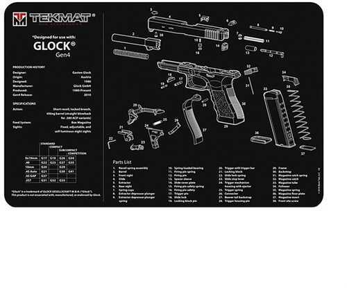 TekMat Pistol Mat For Glock Gen 4 11"x17" Black Includes Small Microfiber TekTowel Packed In Tube R17-GLOCK-G4