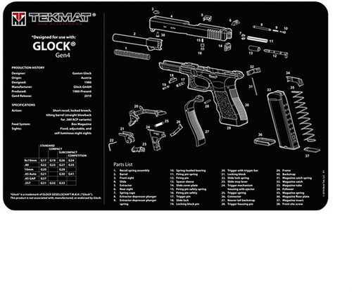 TekMat Pistol Mat For Glock 42/43 11"x17" Black Includes Small Microfiber TekTowel Packed In Tube R17-GLOCK-42-43
