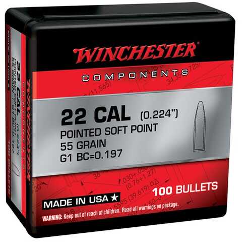 Winchester Ammo Centerfire Rifle Reloading 223 Rem .224 55 Gr Pointed Soft (PSP) 100 Per Box