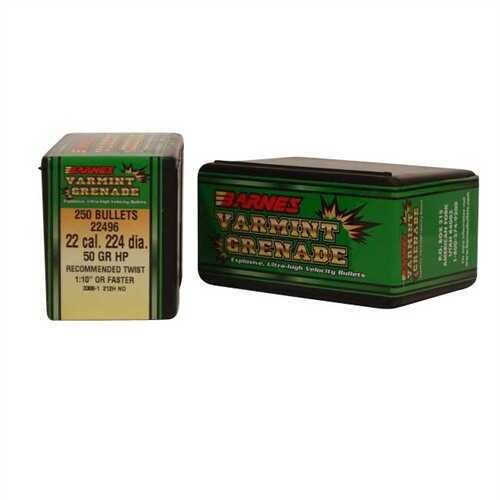 Barnes 22 Caliber .224 Diameter 50 Grain Varmint Grenade 250 Count