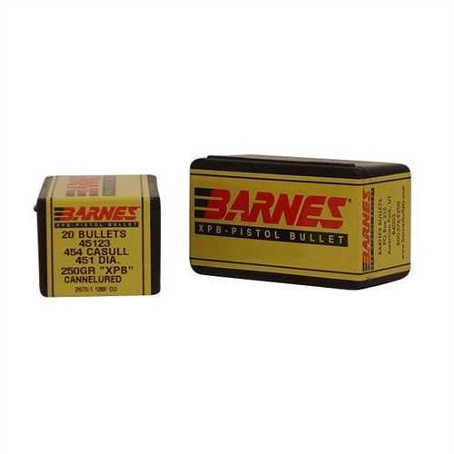 Barnes 45 Caliber .451 Diameter 250 Grain X-Bullet XPB Pistol 20 Count