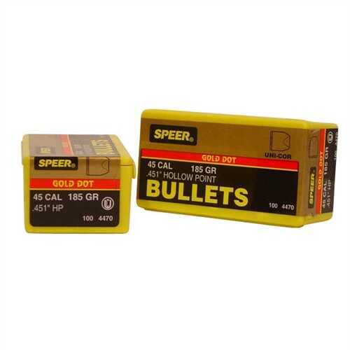 Speer Bullets 4470 Gold Dot Personal Protection 45 Caliber .451 185 GR Hollow Point (HP) 100 Box