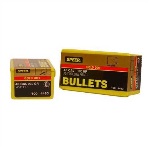 Speer Bullets 4483 Gold Dot Personal Protection 45 Caliber .451 230 GR Hollow Point (HP) 50 Box