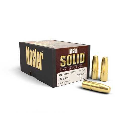Nosler .375 Cal. 260 Grain Dangerous Game Flat Point Solid Bullets25/Box Md: 29755