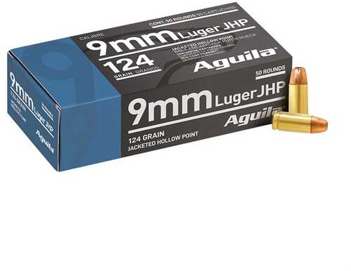 9mm Luger 124 Grain Jacketed Hollow Point 50 Rounds Aguila Ammunition