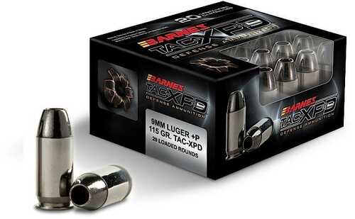 Barnes TAC-XPD Defense Handgun Ammunition 9mm Luger(+P) 115 Gr XPD 1125 Fps 20/Box