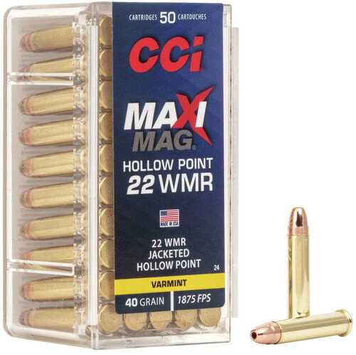 CCI Maxi-Mag Rimfire Ammunition .22 WMR 40 Gr JHP 1875 Fps 50/ct