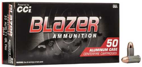 CCI Blazer Aluminum Handgun Ammunition .32 ACP 71 Gr TMJ 900 Fps 50/Box