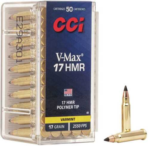 CCI Rimfire Ammunition .17 HMR 17 Gr VMax 2550 Fps 50/ct