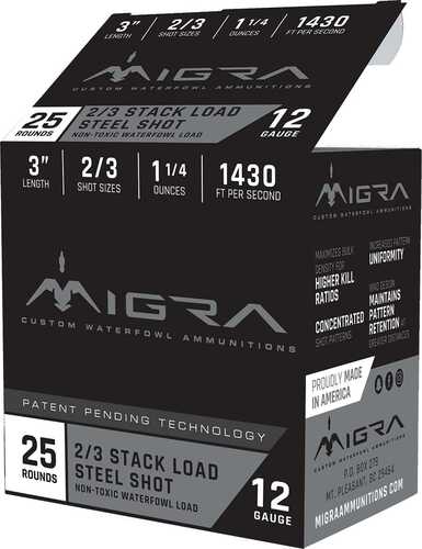 Migra Waterfowl Steel Shot Shells 12 Ga 3" 1-1/2 Oz #2#3 1430 Fps 25/ct