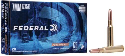 Federal Power-Shok Rifle Ammunition 7mm Mauser 175 Grain Round Nose Soft Point 2390 Fps 20 Rounds