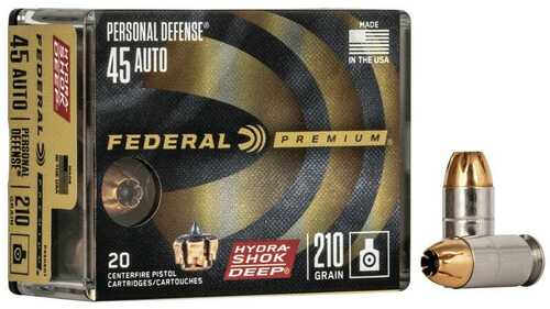 Federal Personal Defense Hydra-Shok Deep Handgun Ammuniton .45 ACP 210 Gr HSD 980 Fps 20/ct