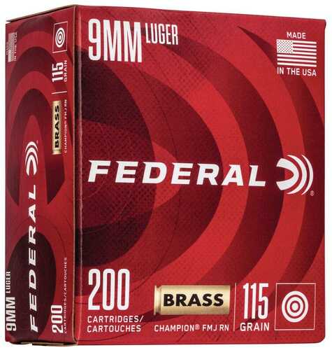Federal Champion Training Handgun Ammuntion 9mm Luger 115 Gr FMJ 1125 Fps 200/ct
