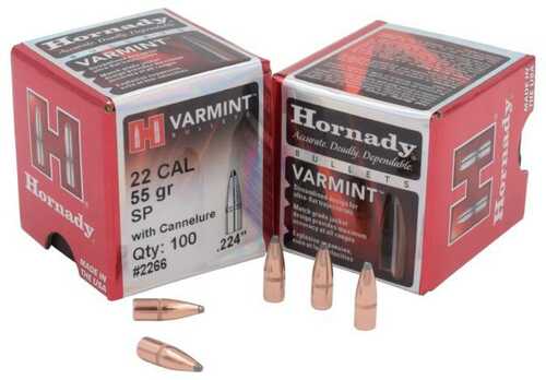 Hornady Traditional Varmint Bullets .22 Cal .224" 55 Gr SP CANN BT 100/ct