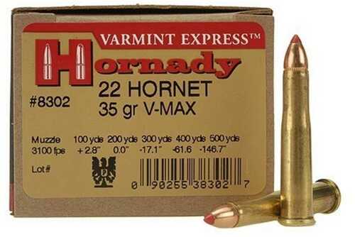 Hornady Varmint Express Rifle  Ammunition .22 Hornet 35 Gr V-Max 3100 Fps - 20/Box