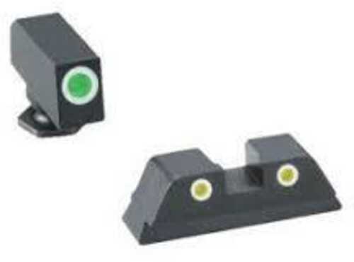 Green YellowTritium 3 Dot Sight Set White outlines For Glock 42-43
