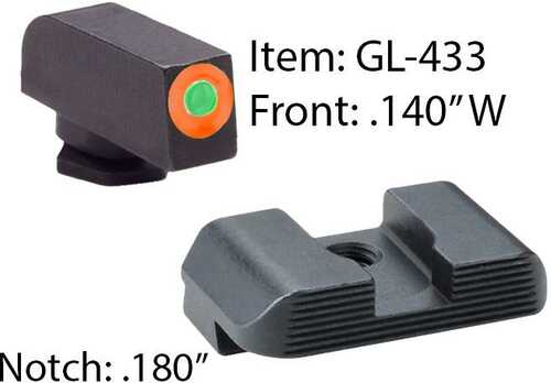 Ameriglo Hackathorn Sight Set For Glock 17-39 Front Tritium - Green / Outline Orange Rear Black Serrated