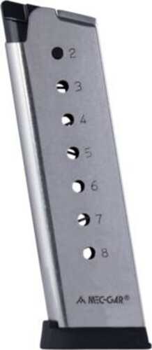 Mec-Gar 1911 Govt Magazine With Plastic Removable Buttplate & Follower .45 ACP Ht Stainless Steel 8 rds High Cap