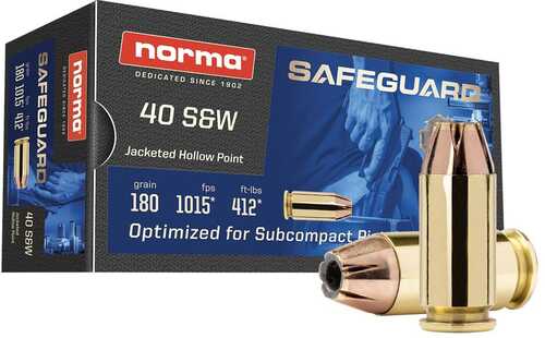 Norma Safeguard Handgun Ammunition .40 S&W 180Gr JHP 1015 Fps 50/ct