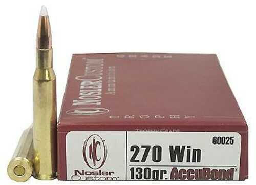 Nosler Trophy Grade Rifle Ammunition .270 Win 130 Gr Ab 3075 Fps - 20/Box