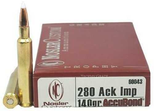 Nosler Trophy Grade Rifle Ammunition .280 Ackley Improved 140 Grain AB 3200 Fps 20 Rounds