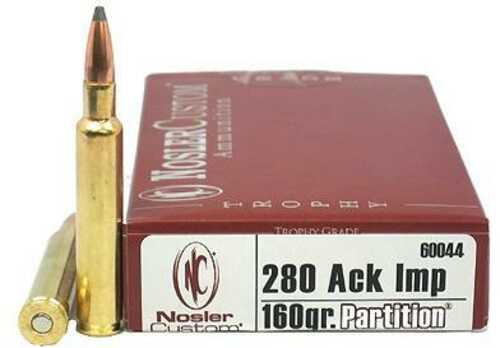 Nosler Trophy Grade Rifle Ammunition .280 Ackley Improved Partition 160 2950 Fps - 20/Box