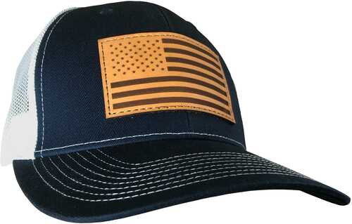 Outdoor Cap Navy/White Trucker w/USA Flag Leather-img-0