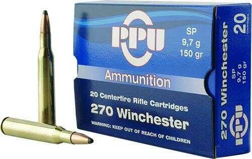 PPU Rifle Ammunition .270 Winchester 150 Grain Soft Poinmt 2850 Fps 20 Rounds