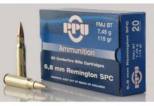 PPU Standard Rifle Ammunition 6.8mm SPC 115 Gr FMJBT 2624 Fps 20/ct
