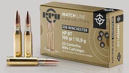 PPU Match Rifle Ammunition .308 Win 168 Gr HPBT 2610 Fps 20/ct