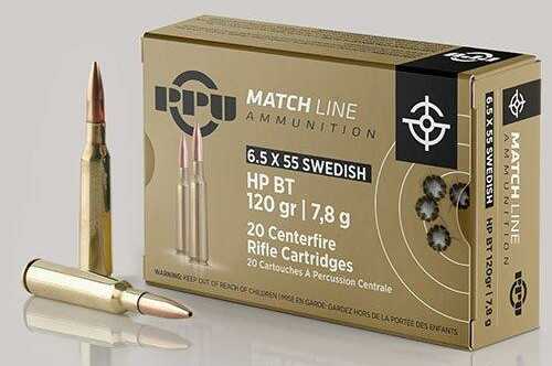 PPU Match Rifle Ammunition 6.5mm x 55 Swedish 120 Gr HPBT 2723 Fps 20/ct