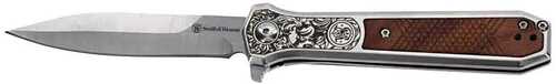 Smith & Wesson Kt Unwavered Spring Assist Folding Knife 3-1/5" Dagger Blade Silver With Brown