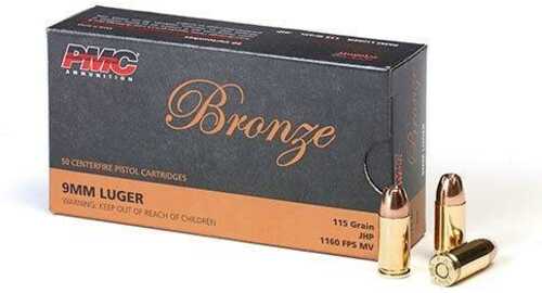 PMC Bronze Handgun Ammunition 9mm Luger 115 Gr JHP 1160 Fps 50/Box