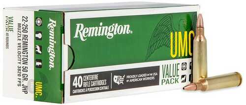 Remington UMC Rifle Ammunition Value Pack 22-250 Rem 50Gr JHP 4000 Fps 40/Rd