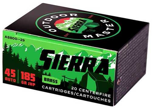 Sierra Outdoor Master Handgun Ammuntiion .45 ACP 185 Gr JHP 20/ct