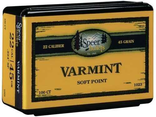 Speer Varmint Soft Point Rifle Bullets .224 Cal .224" 45 Gr JSP 100/ct