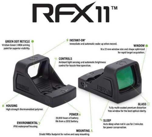 Viridian RFX11 Micro Green Dot Sight 1x16 3 MOA Dot Black