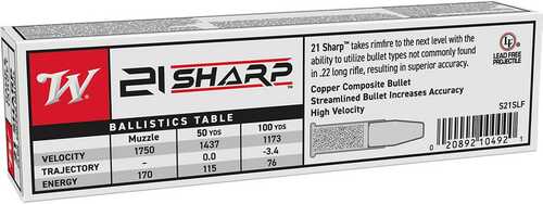Winchester Game & Target Copper Matrix Rimfire Ammunition 21 Sharp 25Gr Solid 1750Fps 100/ct