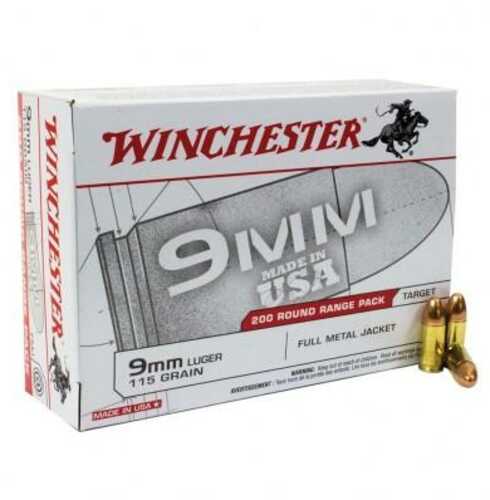 Winchester USA Handgun Ammunition 9mm Luger 115 Gr FMJ  200 rds Bulk