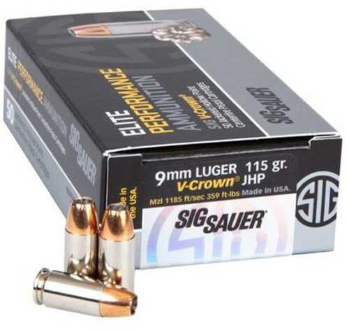 Sig Sauer Elite V Crown Handgun Ammunition 9mm Luger 115 Gr JHP 1185 Fps 50/ct