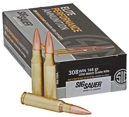 Sig Sauer Elite Match Rifle Ammunition .308 Win 168Gr OTM 2700 Fps 20/ct