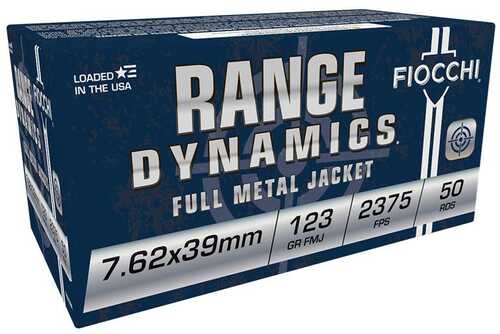 Fiocchi Range Dynamics Centerfire Rifle Ammunition 7.62x39mm 123 Gr FMJ 2375 Fps 50/ct