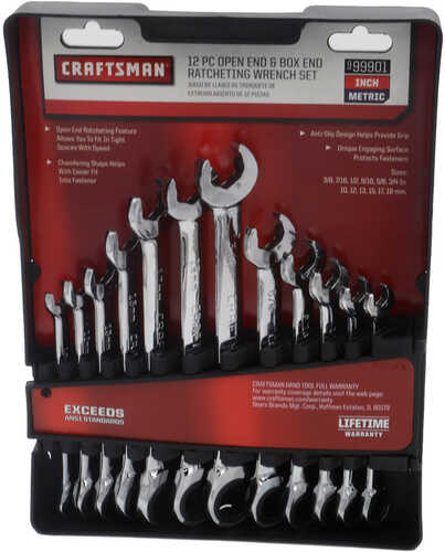 Craftsman® 12-piece Open End & Box End Ratcheting Wrench Set - Metric & Sae