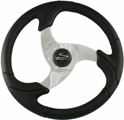 Schmitt Folletto 14.2" Black Poly Steering Wheel w/ Polished Spokes and Cap - Fits 3/4" Tapered Shaft Helm