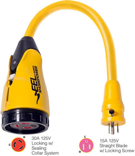 Marinco P15-30 EEL 30A-125V Female to 15A-125V Male Pigtail Adapter - Yellow