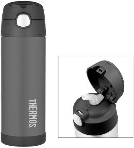 Thermos FUNtainer&trade; Stainless Steel, Insulated Straw Bottle - Charcoal - 16 oz.