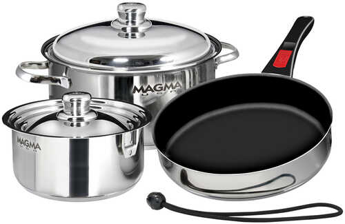 Magma 7-Piece Professional Series Gourmet &ldquo;Nesting&rdquo; Stainless Steel Cookware w/Ceramica; Non-Stick